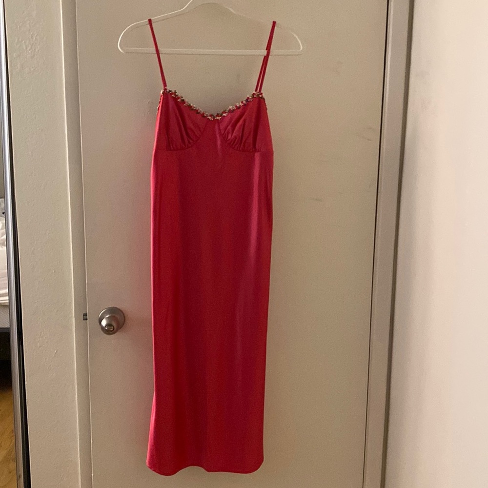 Dolls Kill Sugar Thrillz Fuchsia/Hot Pink Satin Slip Dress